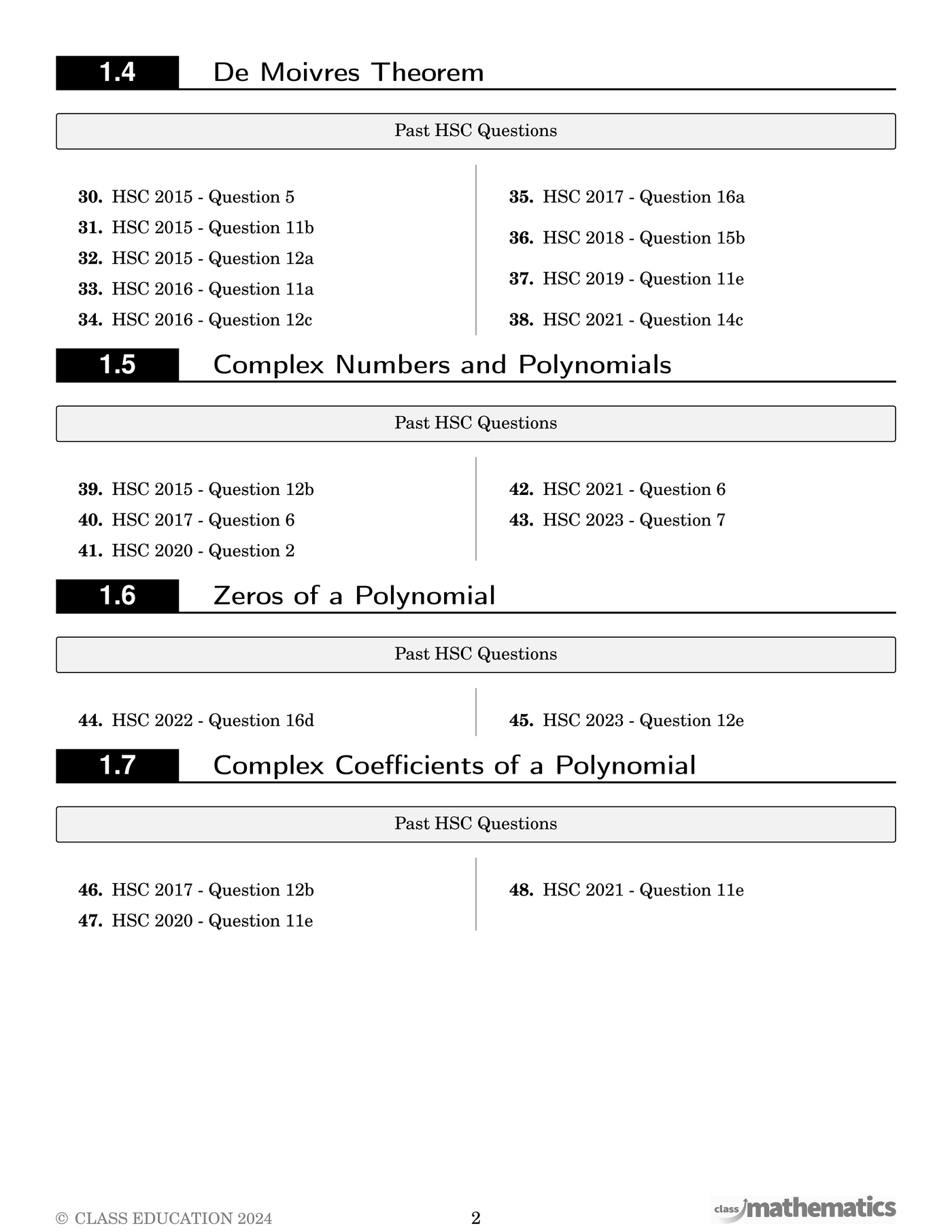 HSC Past Papers - Answer Book - Extension 2