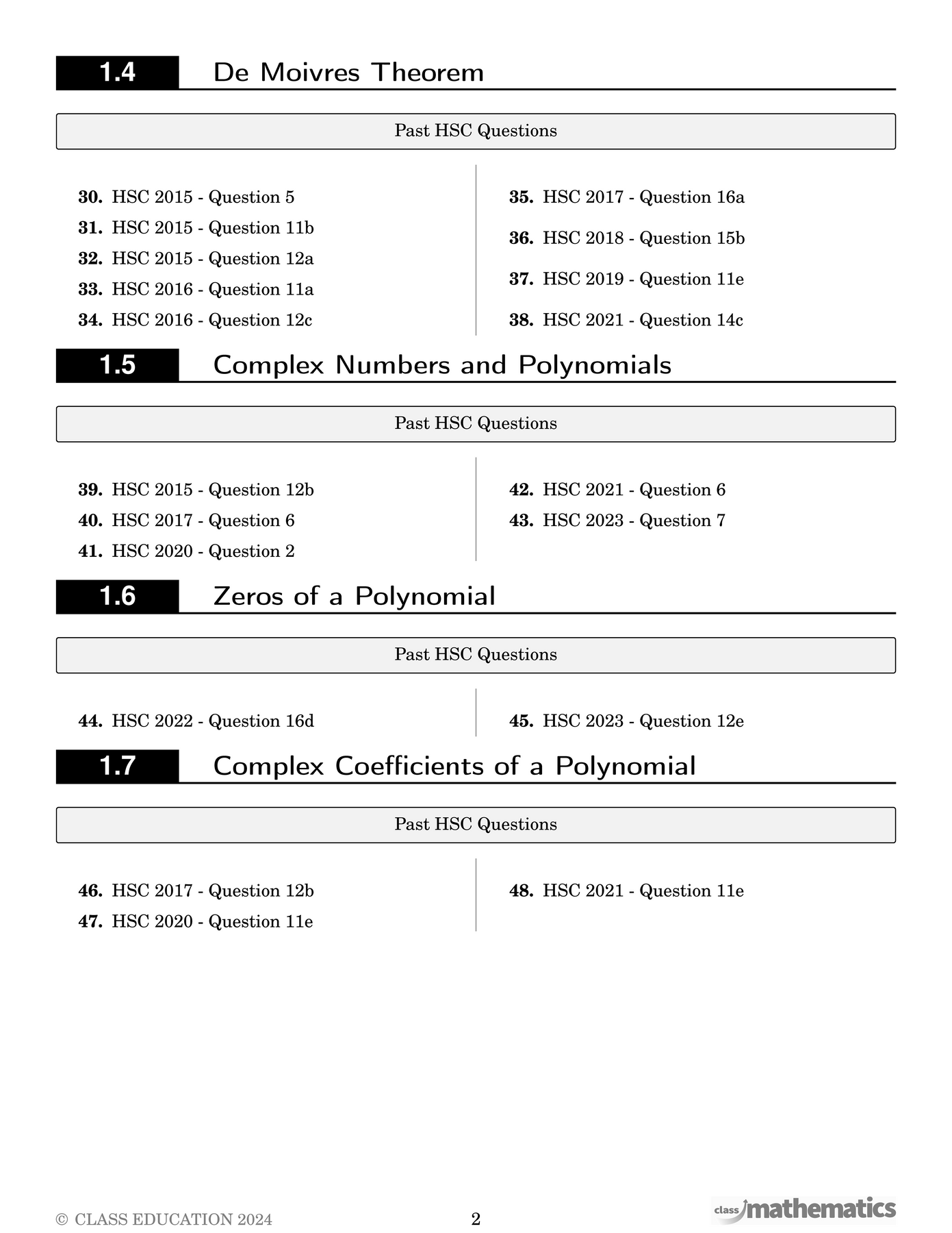 HSC Past Papers - Answer Book - Extension 2 – Class Mathematics