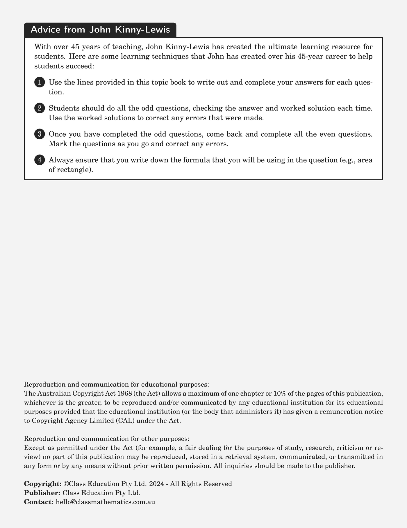 NSW Year 7 Maths - Area and Volume - Topic Work Book