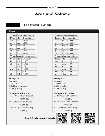 NSW Year 7 Maths - Area and Volume - Topic Work Book