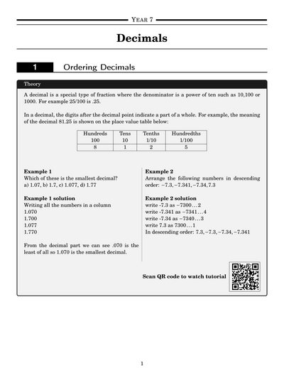 NSW Year 7 Maths - Decimals - Topic Work Book