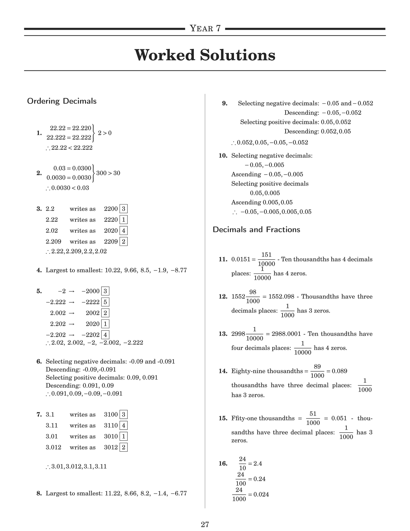 NSW Year 7 Maths - Decimals - Topic Work Book