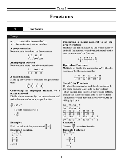 NSW Year 7 Maths - Fractions - Topic Work Book