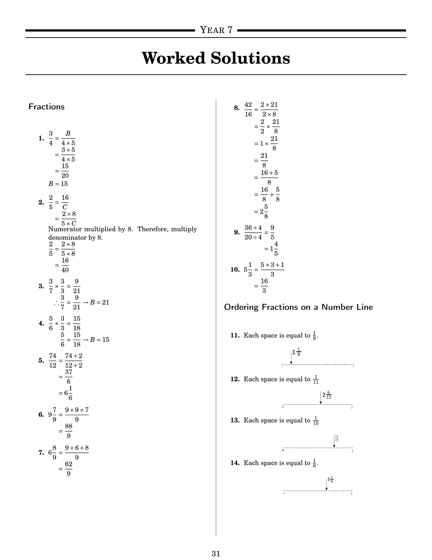 NSW Year 7 Maths - Fractions - Topic Work Book