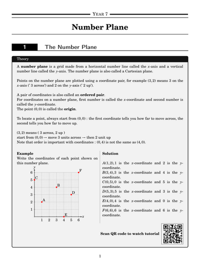 NSW Year 7 Maths - Number Plane - Topic Work Book