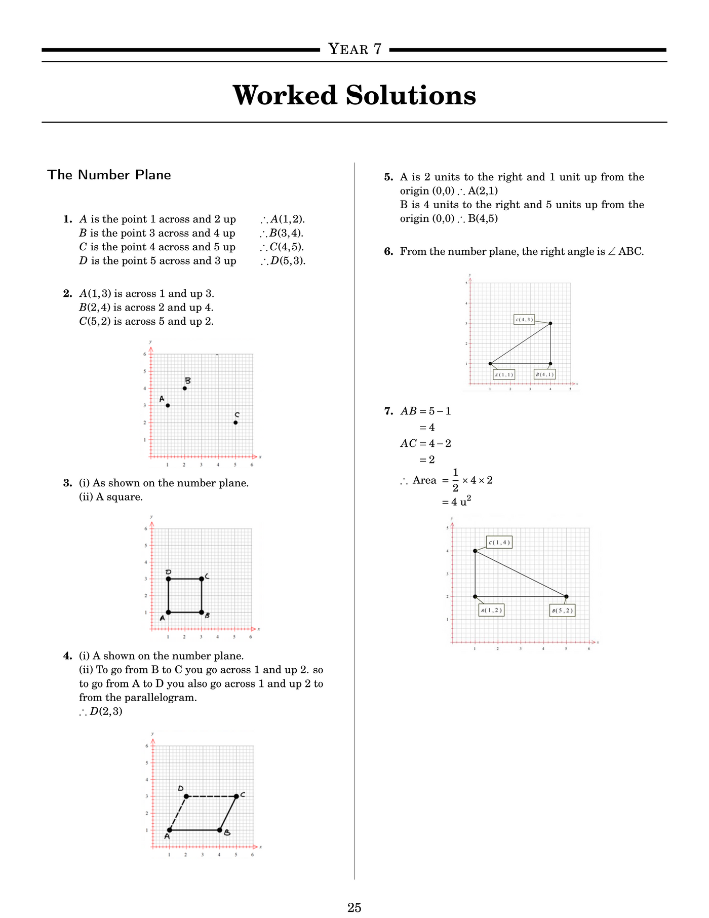 NSW Year 7 Maths - Number Plane - Topic Work Book