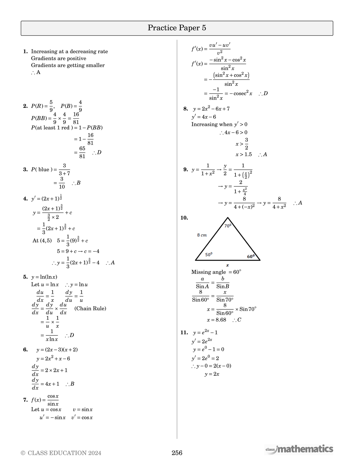 HSC Practice Papers - Advanced Maths