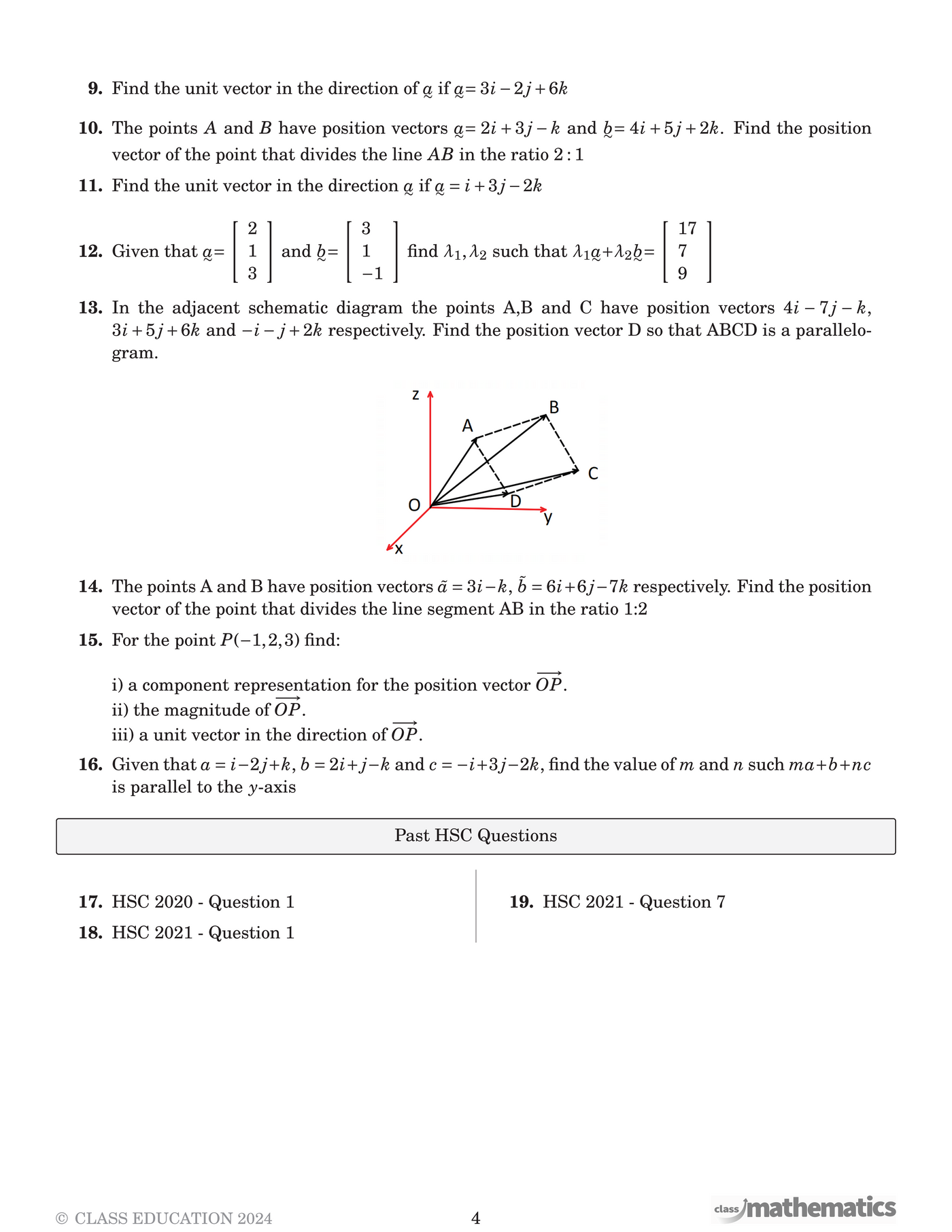 NSW Year 12 Maths Extension 2 - Further Work with Vectors