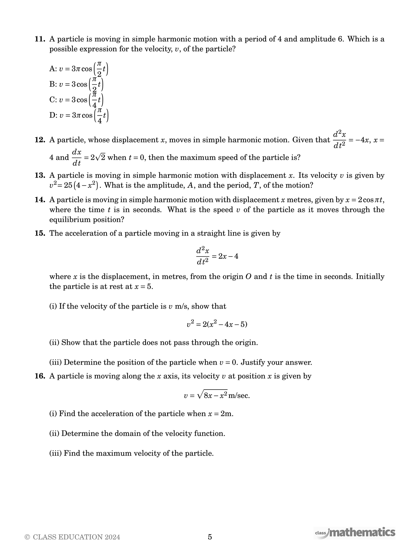 NSW Year 12 Maths Extension 2 - Mechanics