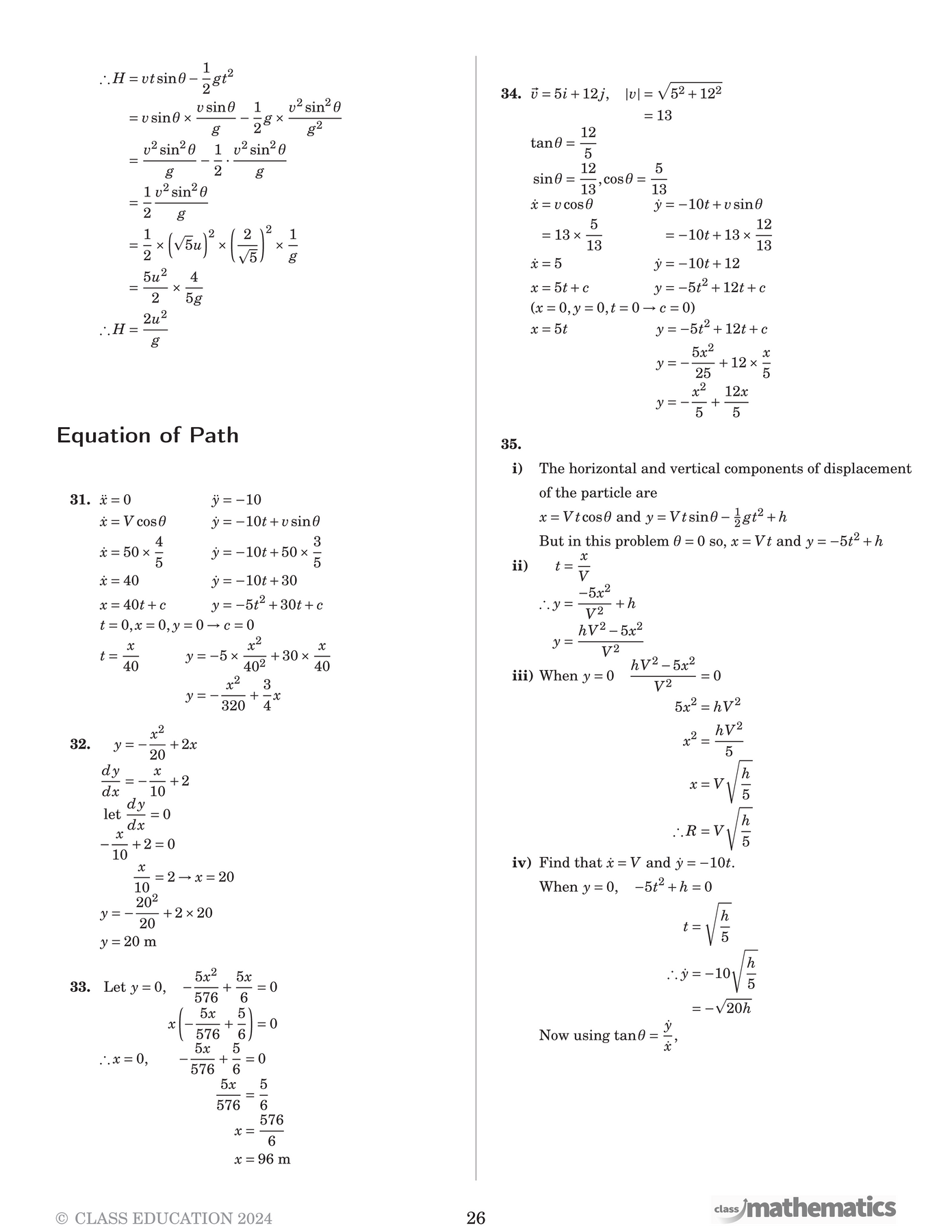 Extention Math Equation NSW Year 12 Maths Extension 1 - Projectile Motion – Class Mathematics