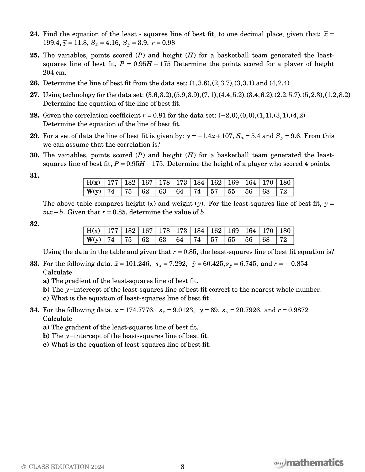 NSW Year 12 Maths Standard 2 - Bivariant Data Analysis – Class Mathematics